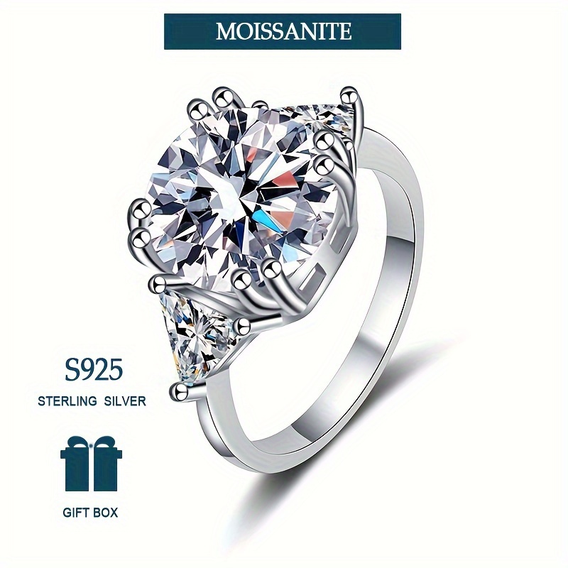 

1pc 5 Carat Moissanite 925 Silver Ring, Retro Luxurious Versatile Ring, Proposal Engagement Wedding Ring, Birthday Anniversary Gift With Gift Box