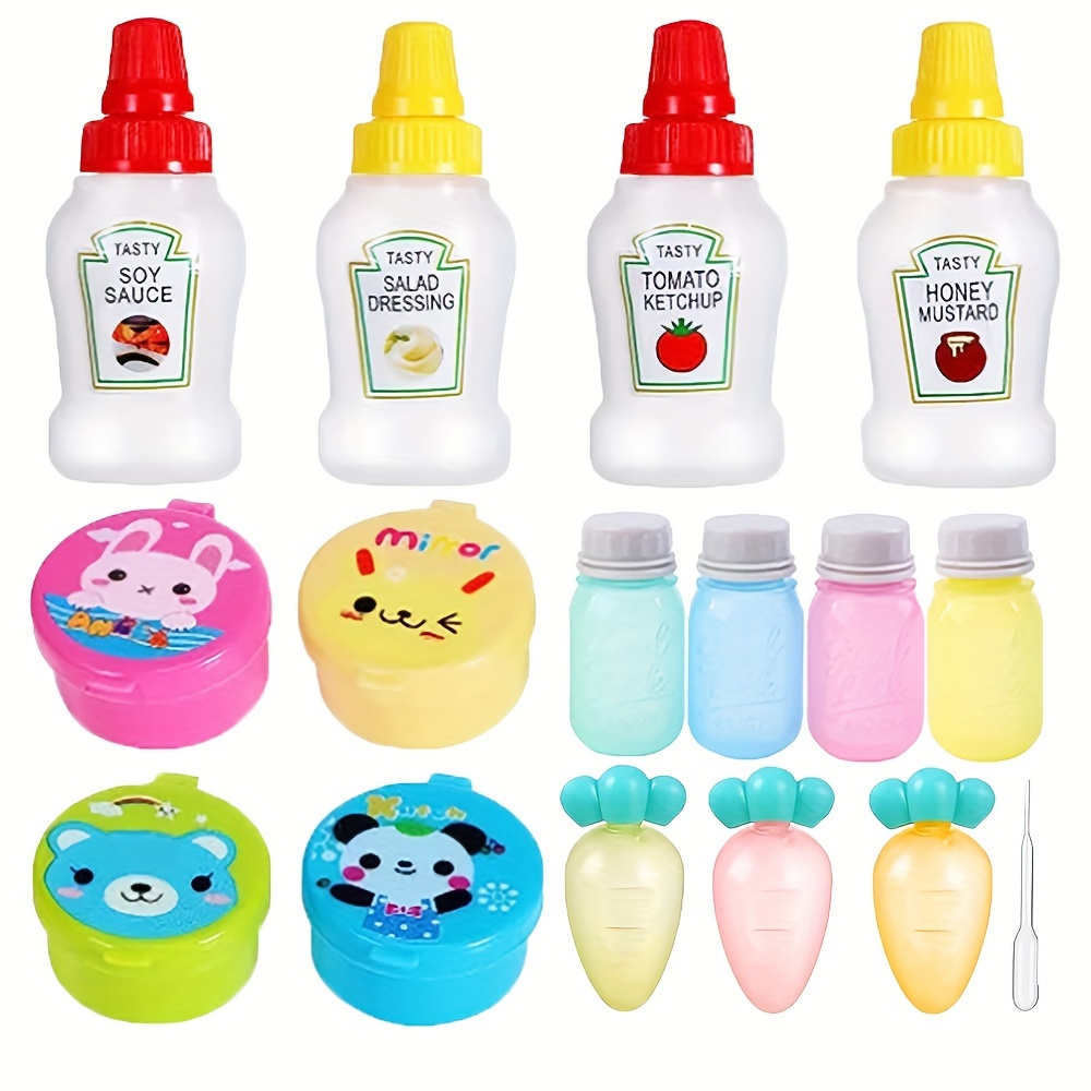 

16pcs Mini Portable Sauce Containers For Bento, Featuring Japanese- Dressing Squeeze Bottles And Dispensers, Colors Are Random.