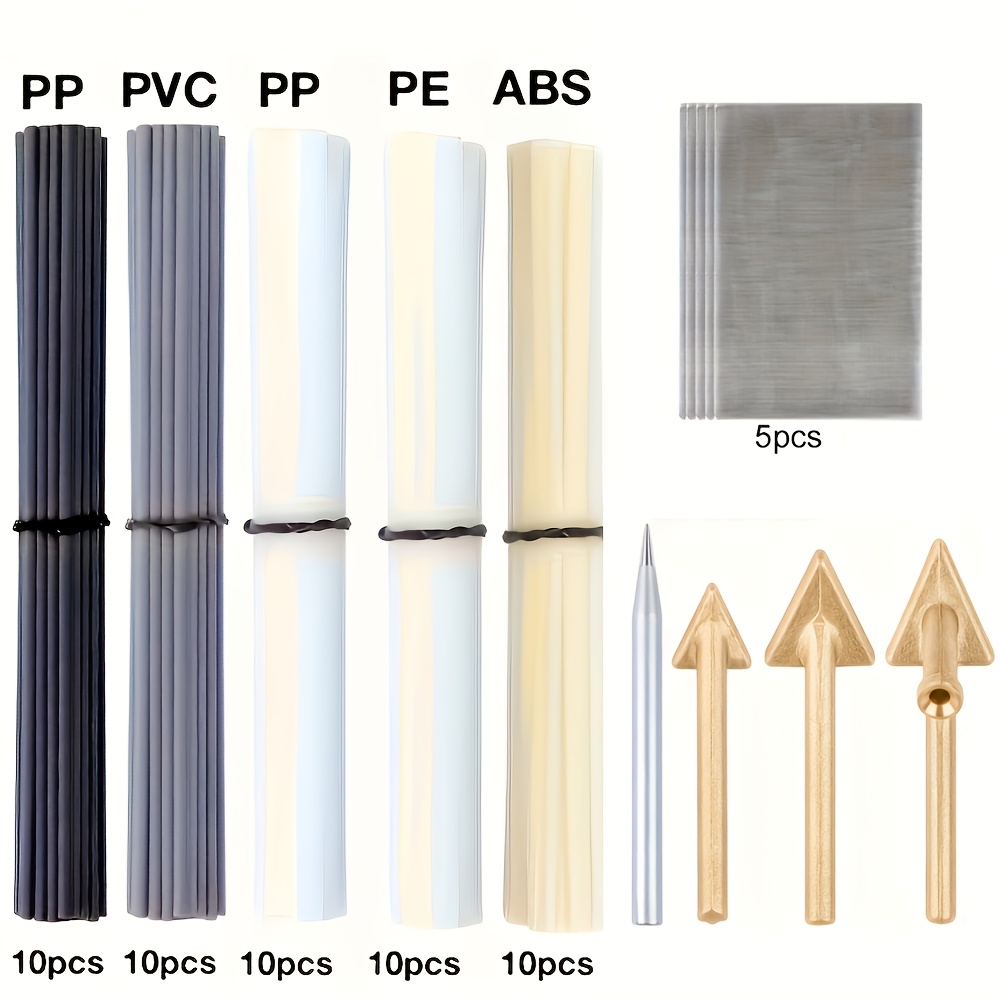 Image of 59pcs/set Plastic Welding Kit, Abs Pp Pvc Pe Plastic Welding Rods, Electric Soldering Iron Tips, 304 Stainless Steel Welding Repair Mesh, Riangular Accessories, Car Bumper Repair Tools