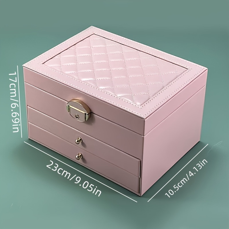 fashionable high end jewelry storage box with three drawers large capacity elegant desktop display box multiple compartments for necklaces earrings rings and bracelets no power required Product details 10