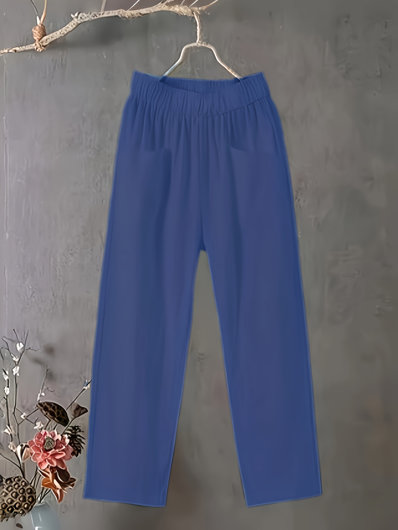 Women's Plus Size Lightweight Straight-Leg Pants - Casual White Harem Style, Elastic Waistband, Polyester, Machine Washable for Spring/Summer/Fall