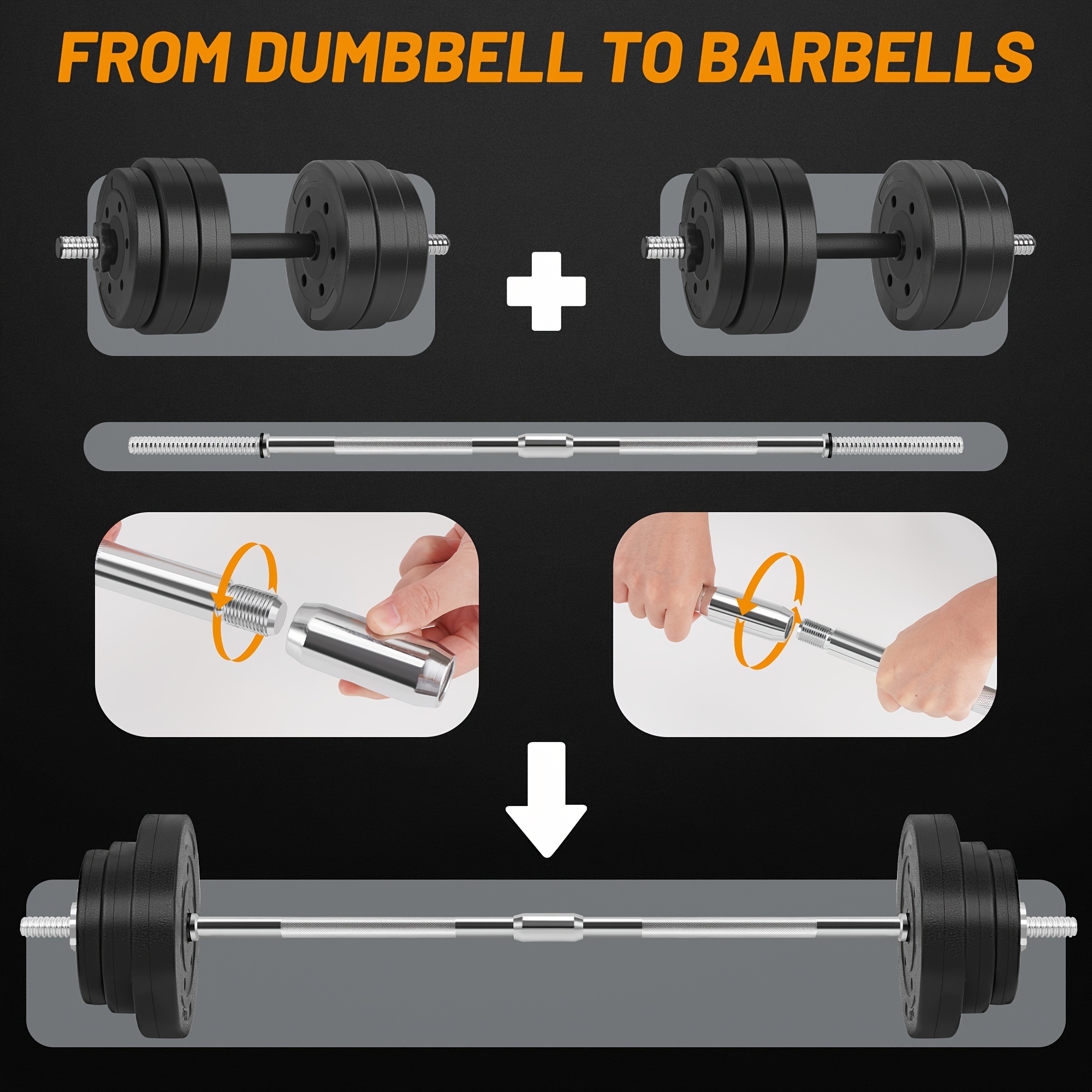 70lbs Free Weights Set, Upgraded Adjustable Dumbbell Set - 2in 1 Weight Set Used As Kettlebells, Barbell - Fitness Exercise For Home Gym, Best Christmas Gifts For Both Men And Women