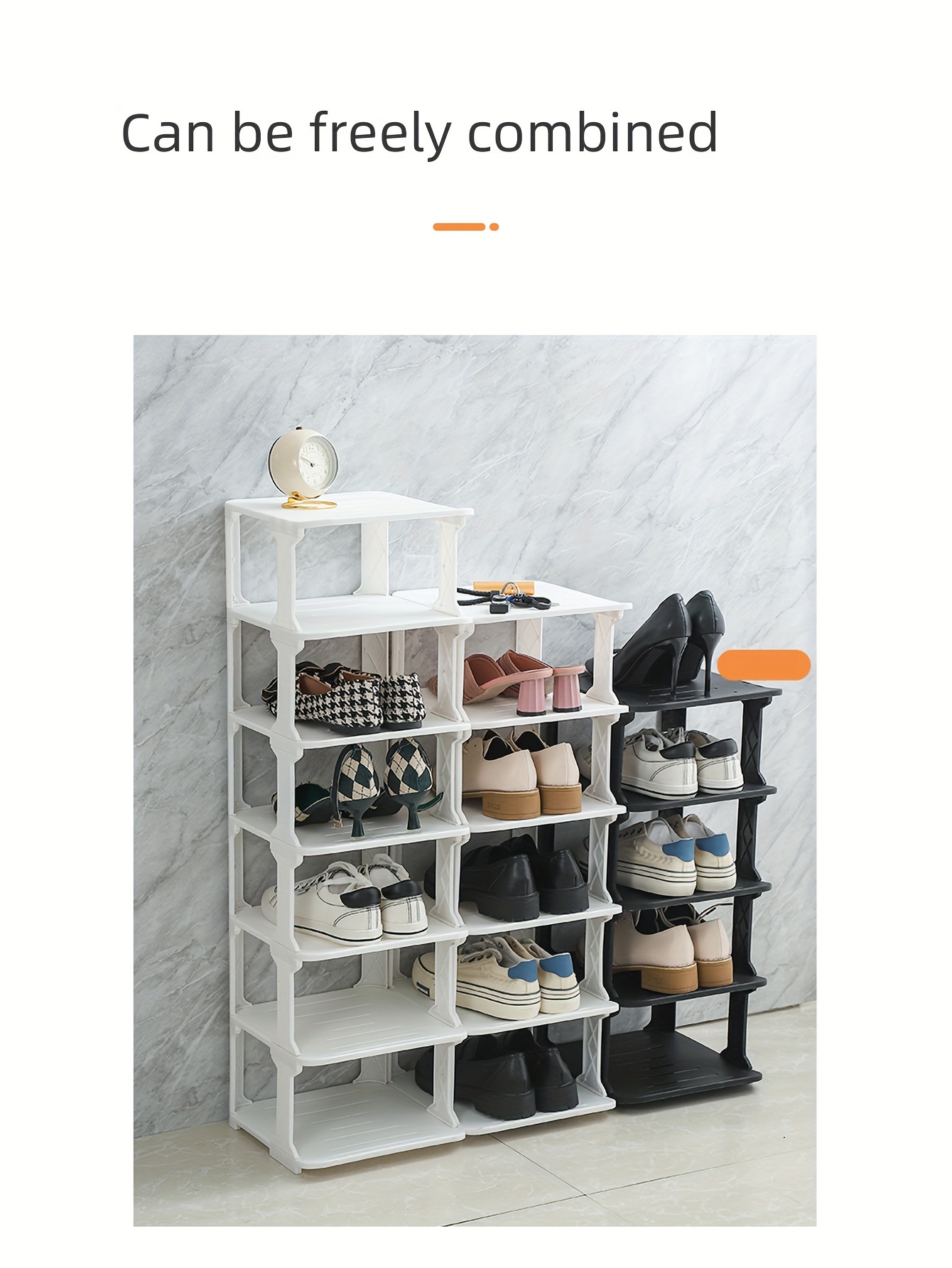 1  layer shoe rack free combination detachable plastic material   white and black   suitable for entry doorway dorm living room bedroom details 2