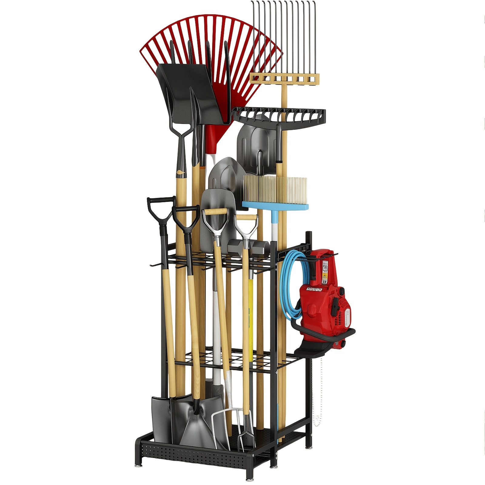 TEMU Garden Tool Organizer Rack, Heavy Duty Steel Stand For Garage And Yard, Stores Shovels, Rakes, Brooms And Gardening Tools, Clutter-free Storage