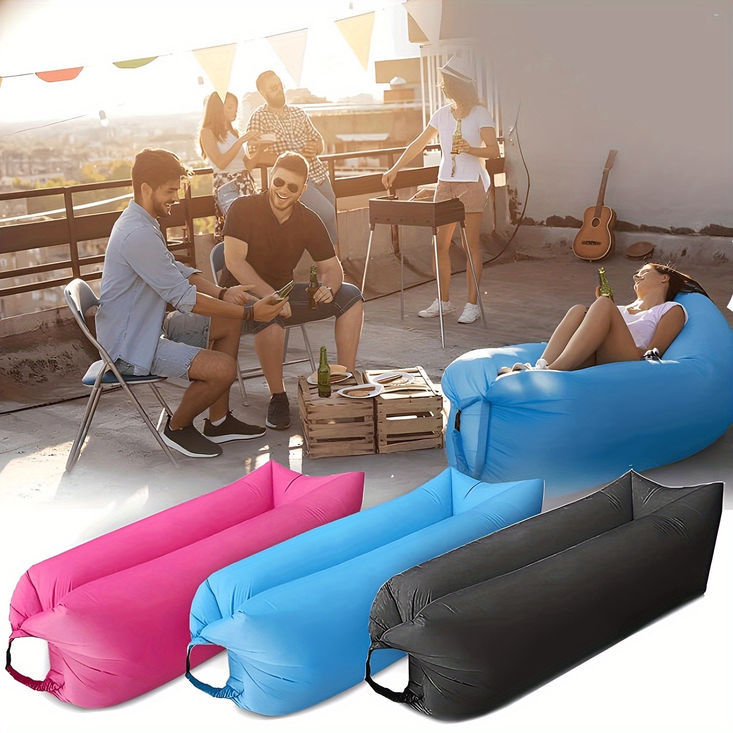 

Portable Folding Waterproof Inflatable Sofa, Lazy Inflatable Couch, For Outdoor Camping, Music Festival, Hiking, Beach, Party, Outdoor, Picnic, Music Festival