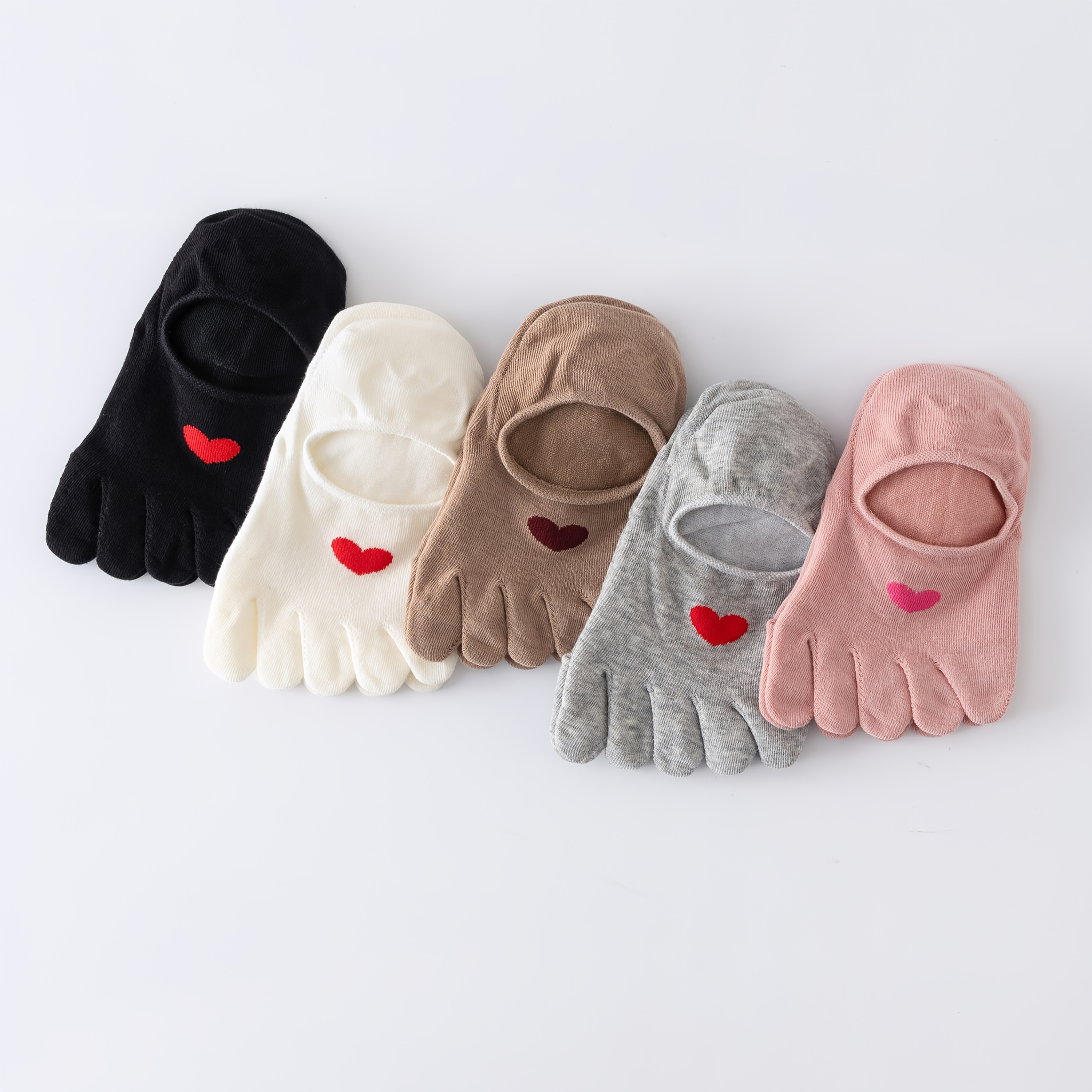 TEMU 5-pair Women's Short Socks, Invisible Toe Socks, Colorful Breathable Mesh Socks, Summer Women's Five-toe Socks, Sweat-absorbent, Spring/autumn