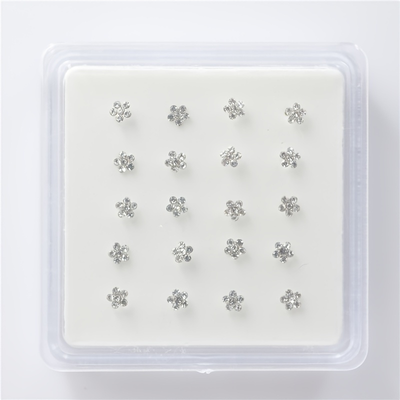 Image of Set Of 20 Flower-shaped Nose Rings, Featuring Straight Pins And Stud Earrings Made From Stainless Steel, Perfect For Body Jewelry
