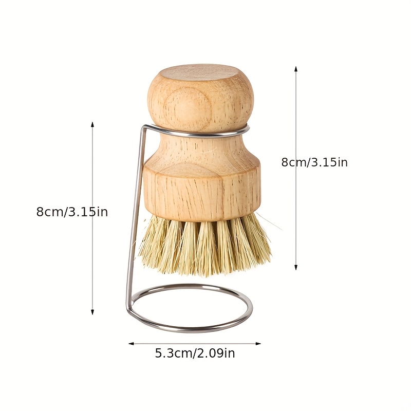 Image of Brush Made Of Natural Wood For Pots And Bowls, Featuring A Draining Stand And Plant Fiber Bristles