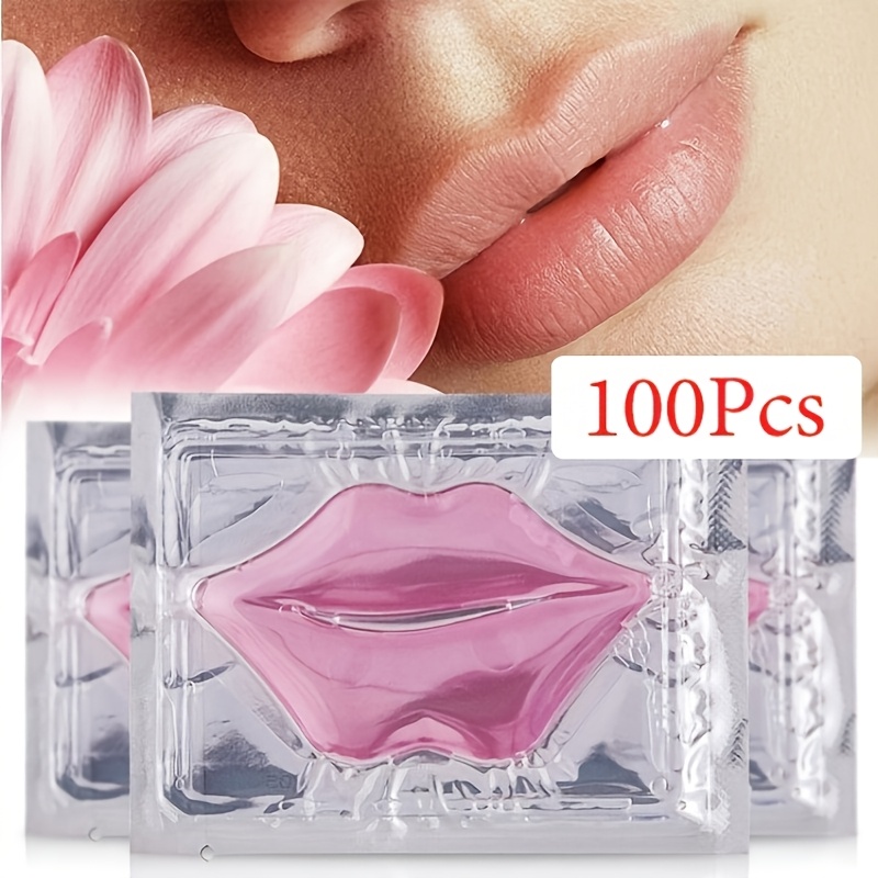 TEMU 100pcs Hyaluronic Acid Pink Crystal Lip Mask Patches For Hydrated Lips, Moisturizing And Hydrating Anti-dry Lip Care And Lip Sleeping And Lip