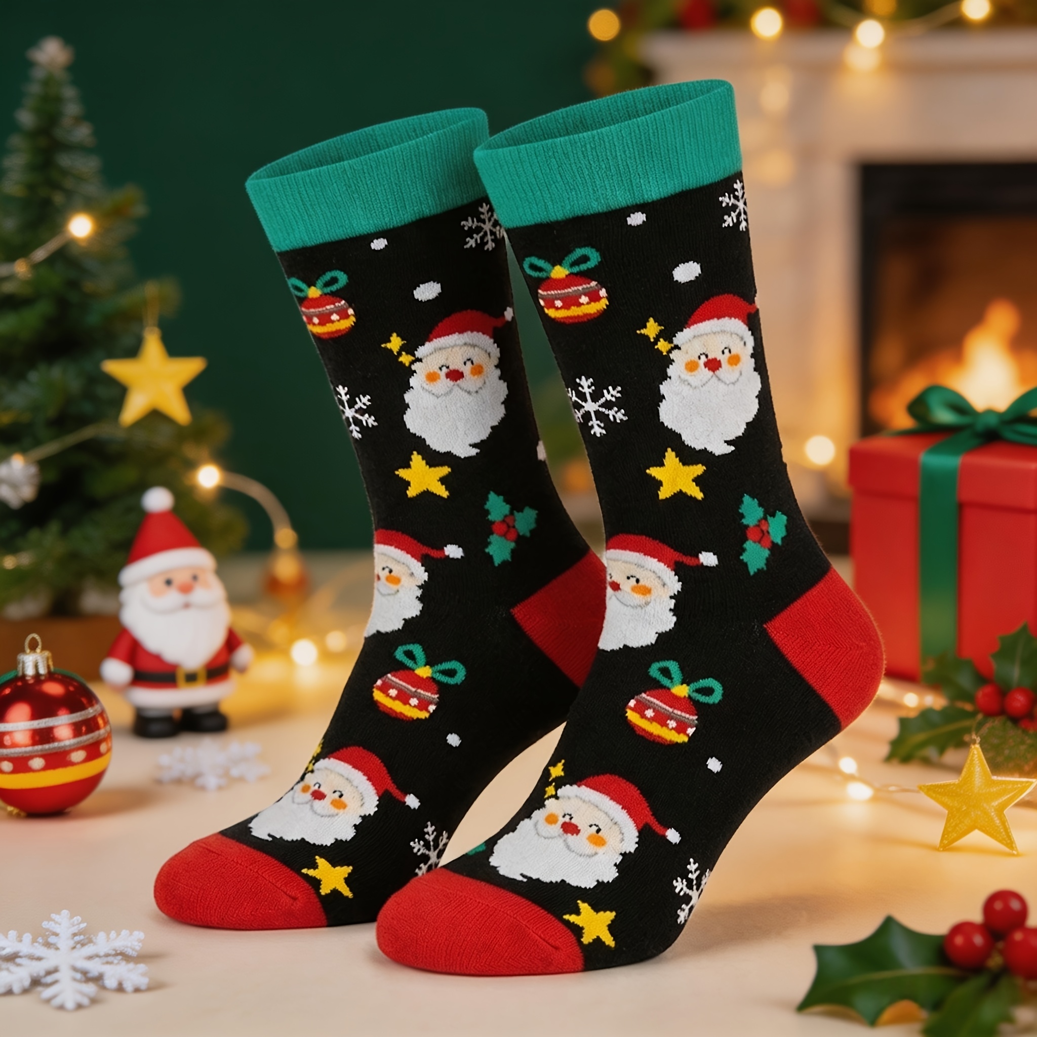 TEMU 1 Pair Men's Crew Socks, New Popular Christmas Trendy Socks With Santa Claus Pattern, Suitable For Men And Women, Comfortable And Warm Christmas