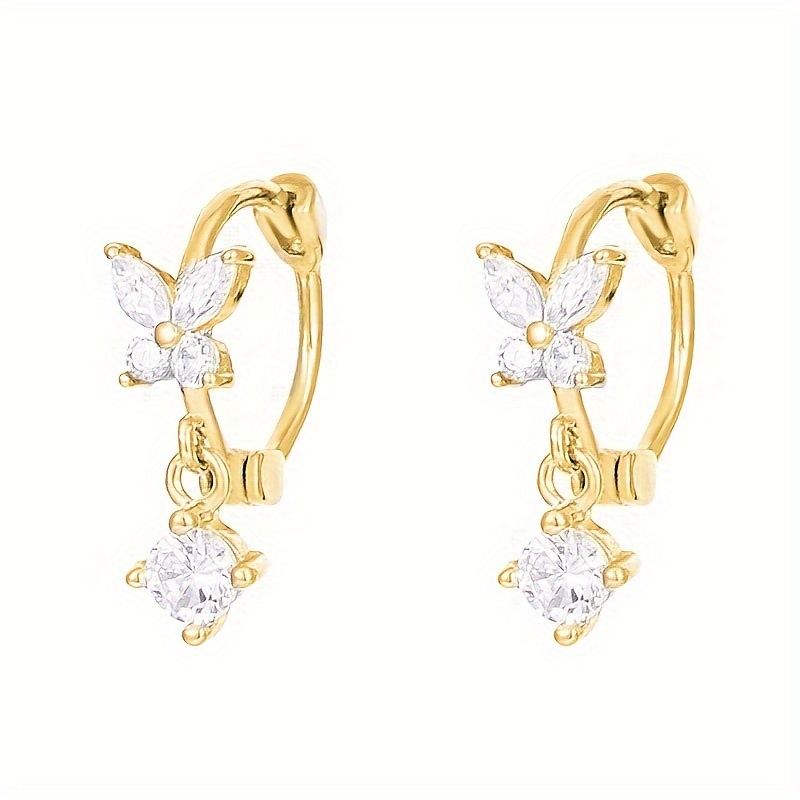 E-shop 1 Paar Damenmode Ohrringe, elegante Luxus Schmetterlingsdesign, eingelegt mit synthetischem Zirkonia, Ohrringe, nickelfrei, galvanisiertes