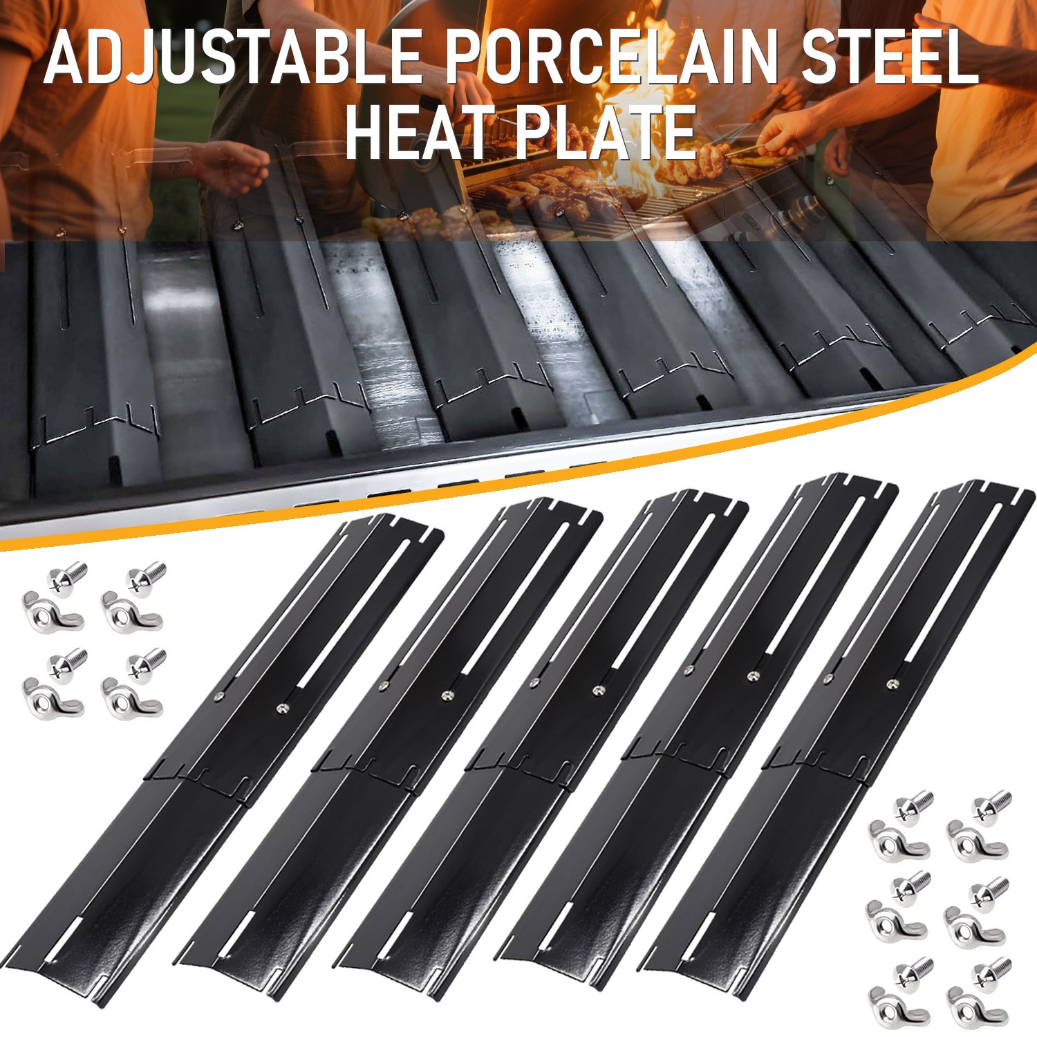 Universal Grill Heat Plates Heat Tents Heat Shields For Gas Grill, Adjustable Barbecue BBQ Grill Flame Tamers Burner Covers Heat Deflectors, Stainless Steel Gas Grill Replacement Parts, 5-Pack