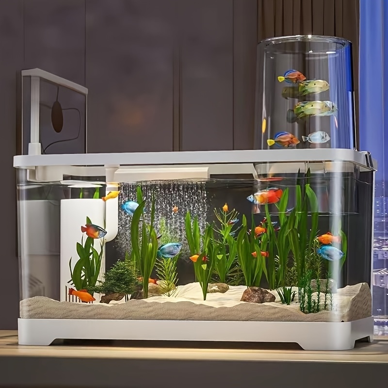 White Transparent Plastic Fish Tank with Feeder, Living Room Aquarium, Home  Countertop Aquarium, Suitable for Turtles, Shrimp, Goldfish, Crabs,