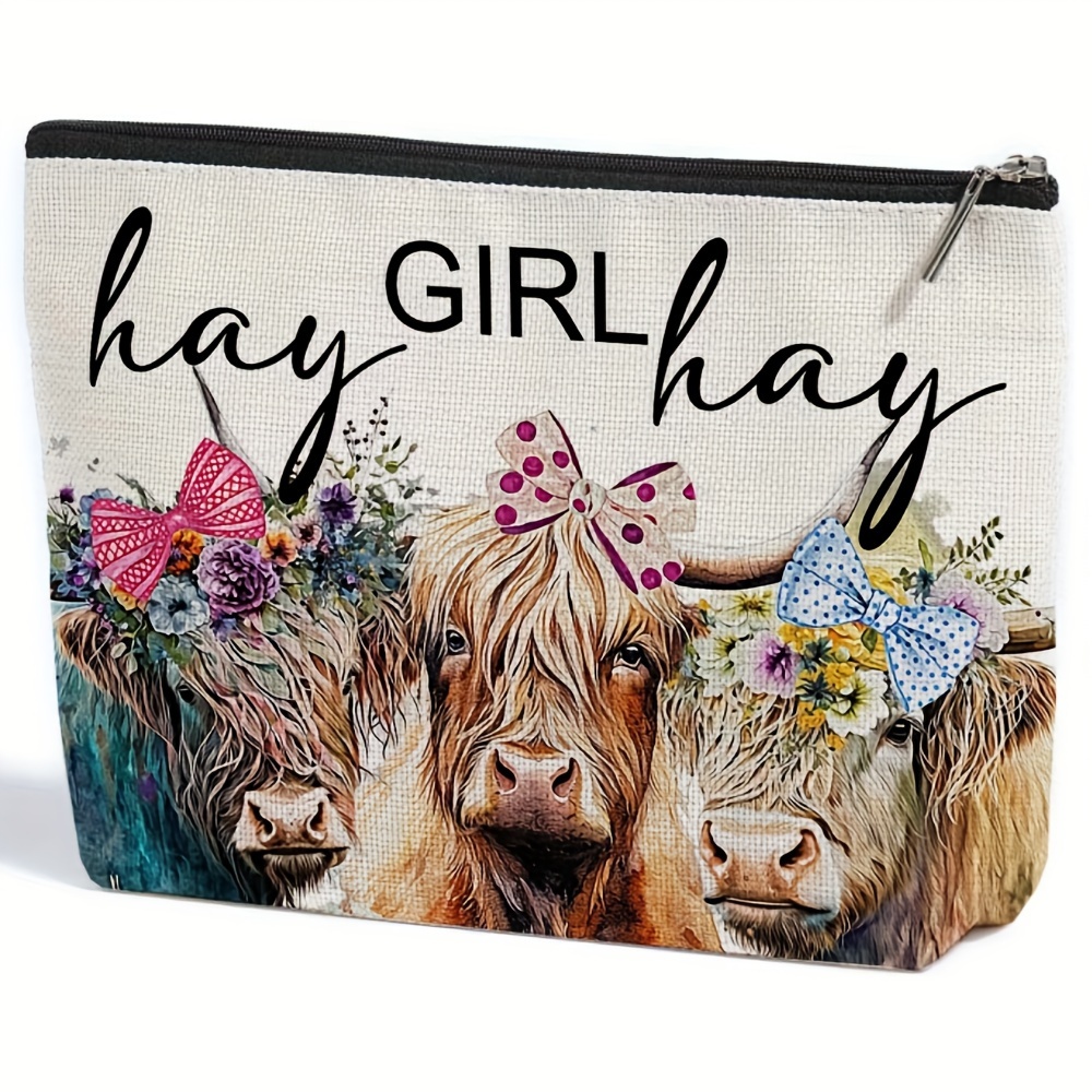 

Vintage Funny Cow Print Stuff Farm Animals Makeup Bag Cow Stuff Graduation Mother's Day For Girls Women Friends Daughter Sister Coworker Cosmetic Bag, Hay Girl Hay