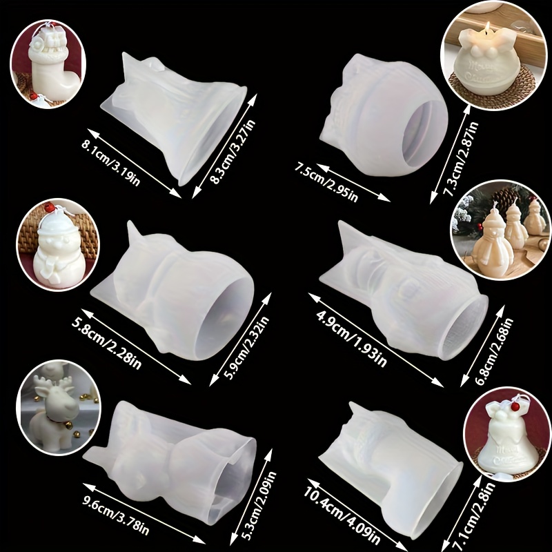Image of 6pcs Christmas Cute Ornament Silicone Mould Diy 3d Cute Reindeer Snowman Socks Bell Small Snowman Candle Plaster Resin Mould Christmas Gift Party Decoration Diy Decoration