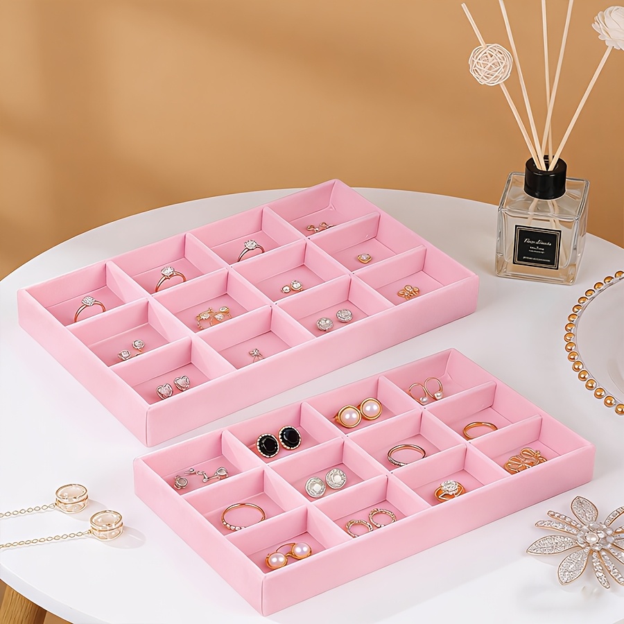 2pcs Pink Stackable Jewelry Display Tray Set, Necklace & Ring