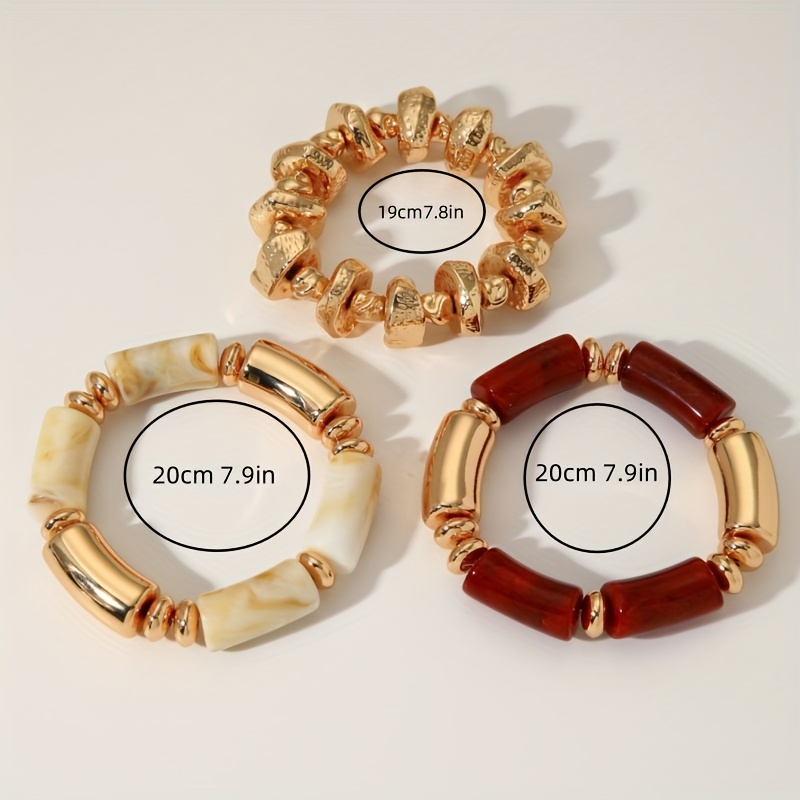 3pcs Fashionable Retro Multi-Layer Brown Acrylic Beaded Bracelet Set
