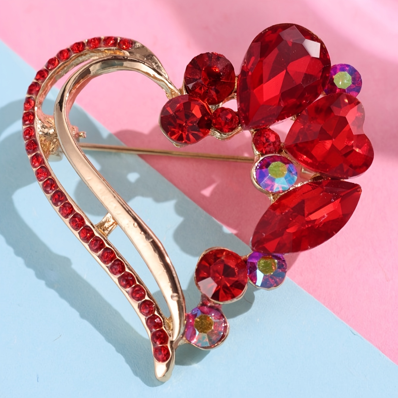 TEMU 1 Luxurious Vintage Red Heart-shaped Brooch, A -encrusted Heart-shaped Pin For Women, A Wedding And Banquet Suit Accessory, An Exquisite Red