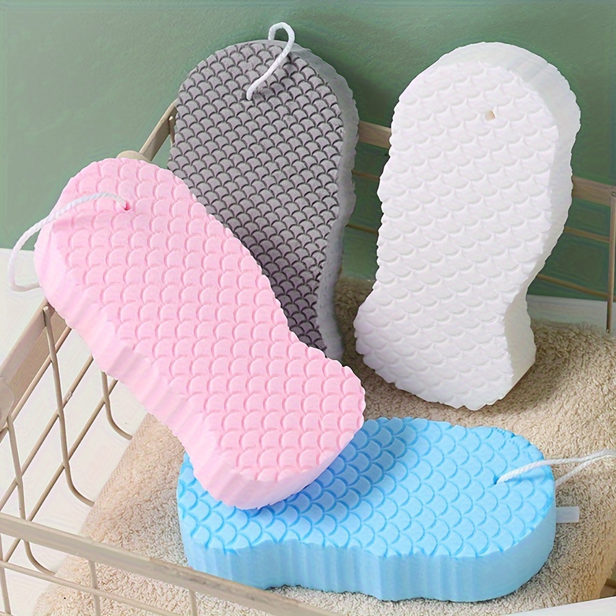 

4pcs Hypoallergenic Bath Sponge Set - Soft Tpr Material, No Battery Needed - Body Scrubbing & Exfoliating In Pink, Blue, White, Gray