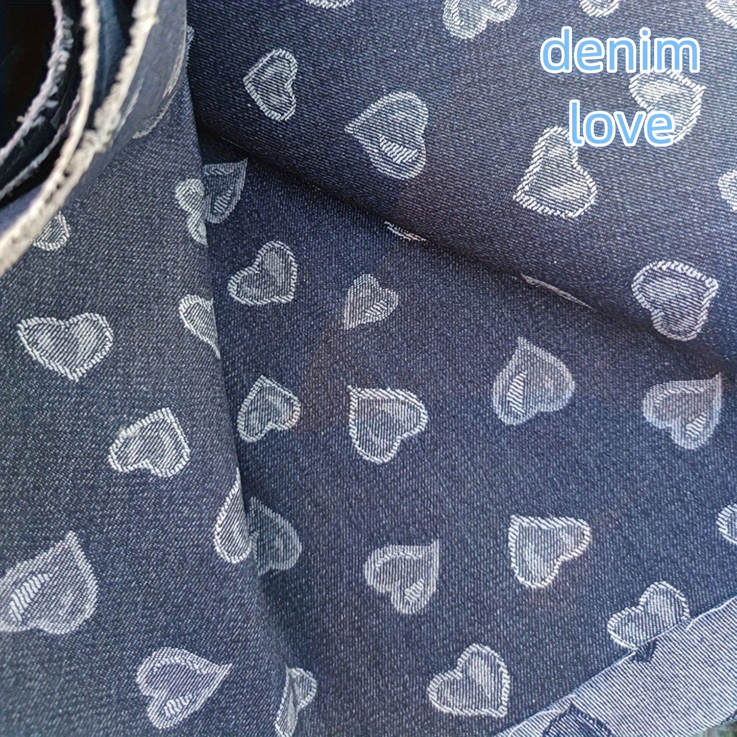 

100% Cotton Denim Fabric With Heart Pattern, Precut 18in X 72in Piece, Medium Weight, Geometric Print, Machine Washable, Cotton Denim Material For Sewing And Crafts