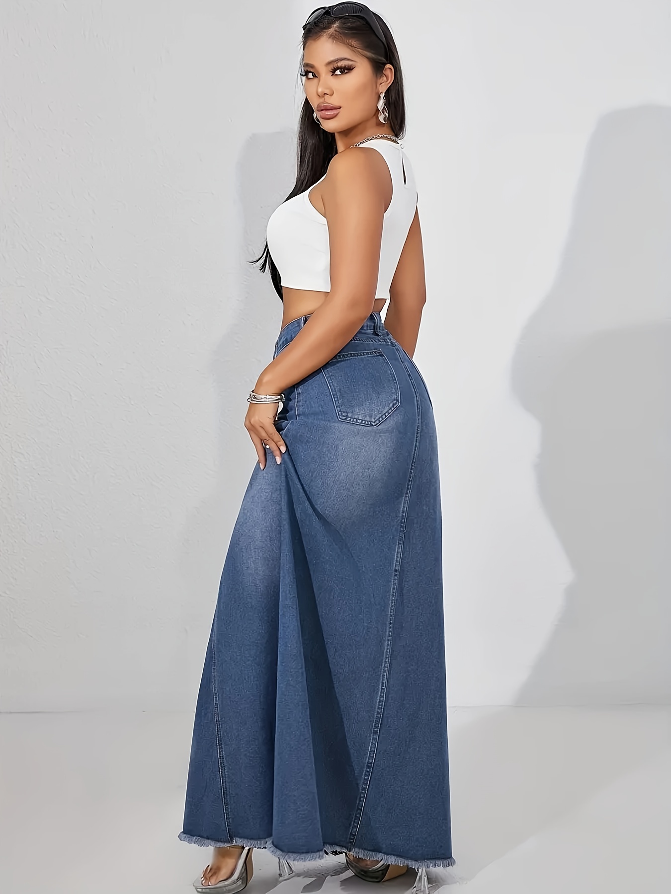 スカート HYKE DENIM MIDI SKIRT USEDWASH BLUE Haikure Seamed Denim Midi Skirt | Blue | FARFETCH