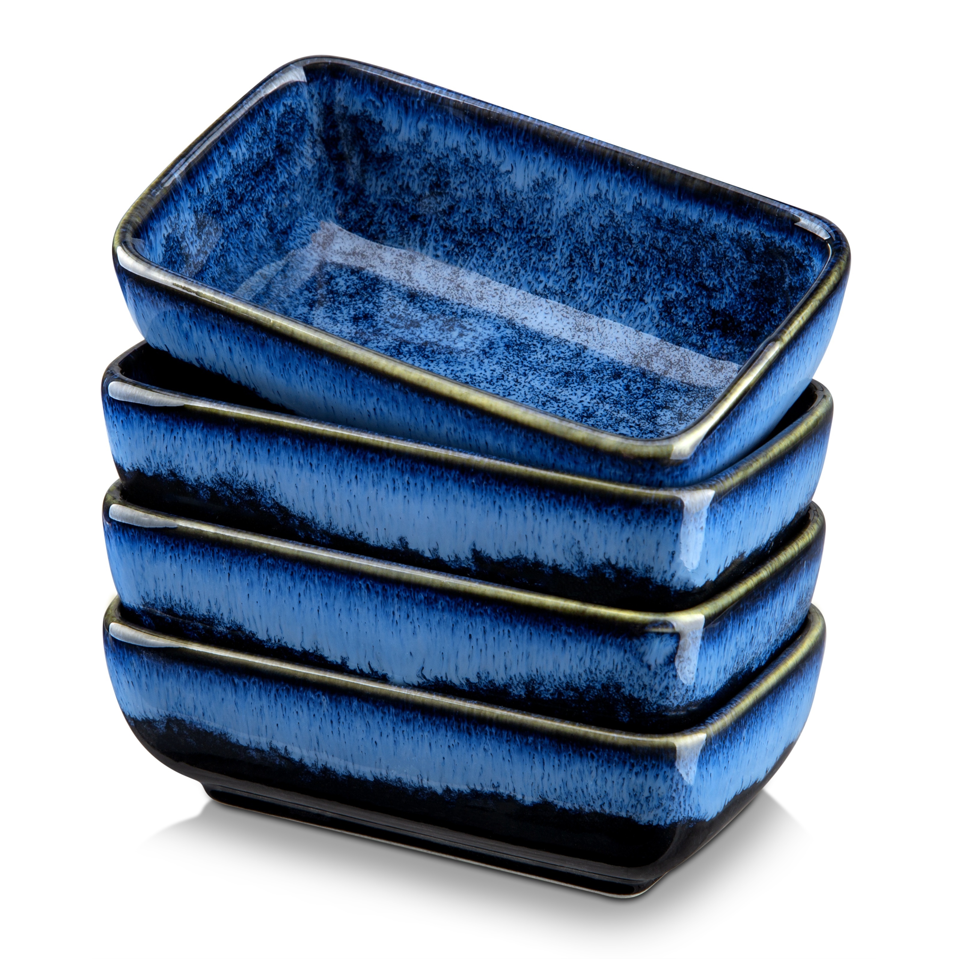 TEMU 4 Piece Mini Dipping Bowls Blue Stoneware Soy Sauce Dish Rectangular Side Dishes Small Appetizer Plates Set Of 4