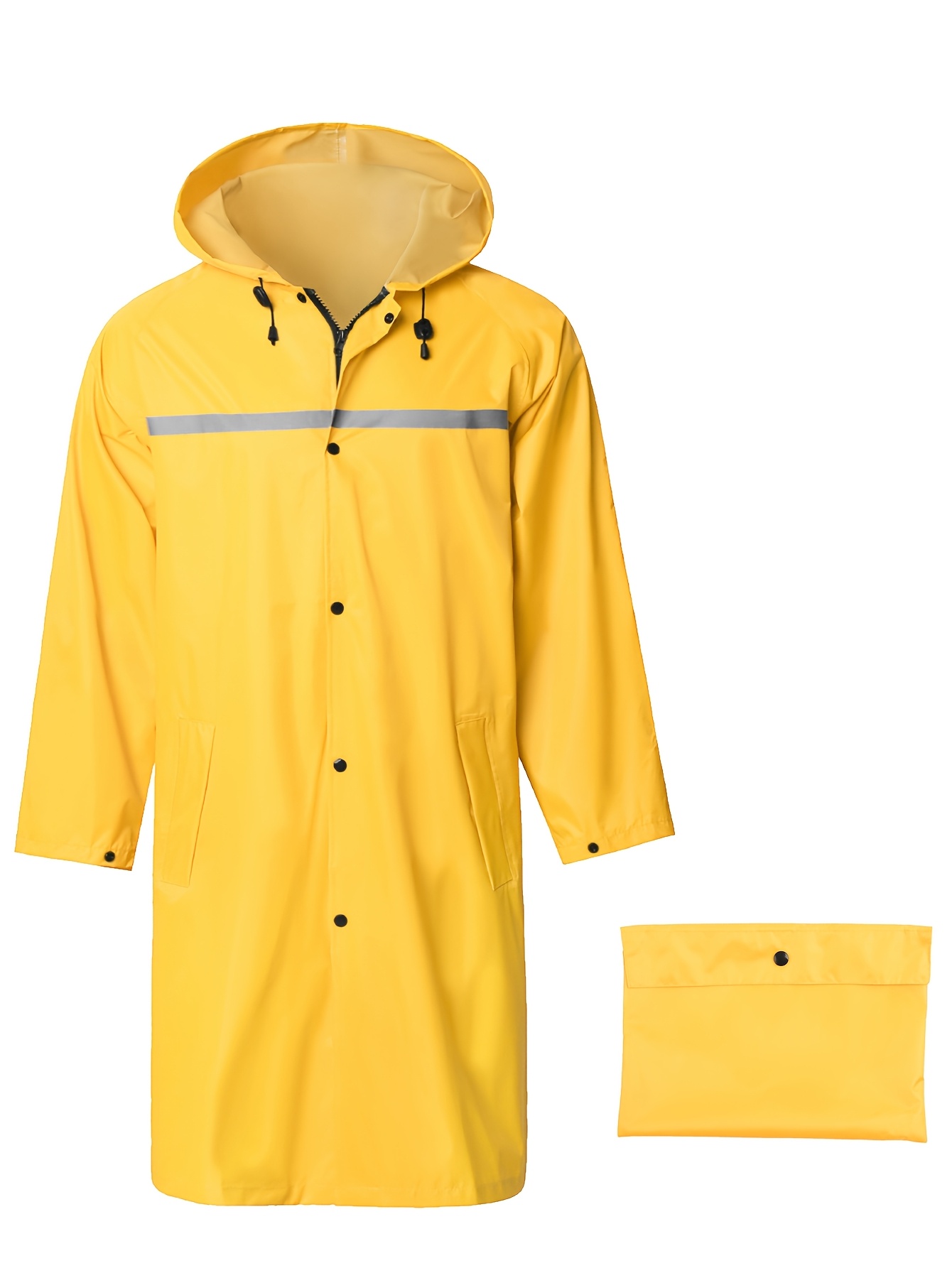Mens Long Hooded Jacket Waterproof Emergency Coat Poncho Lightweight Reflective With Packable Hood For Men Women Adults