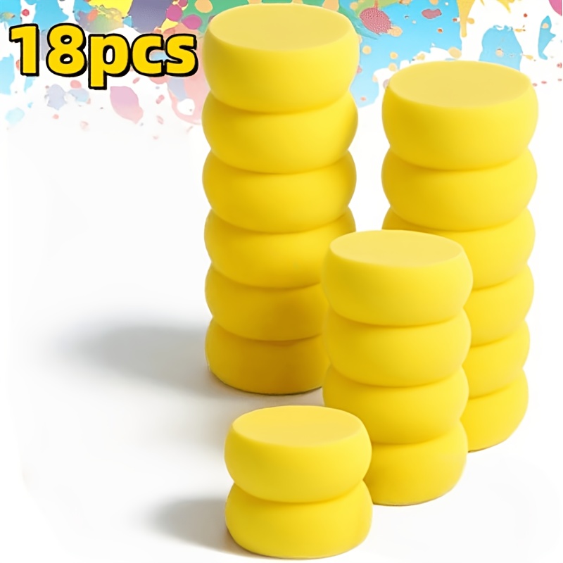 TEMU 18pcs Pack Round Painting Sponge |yellow Watercolor Synthetic Sponge Artist Sponge For Face Painting, Crafts, Pottery, Clay, Ceramics For
