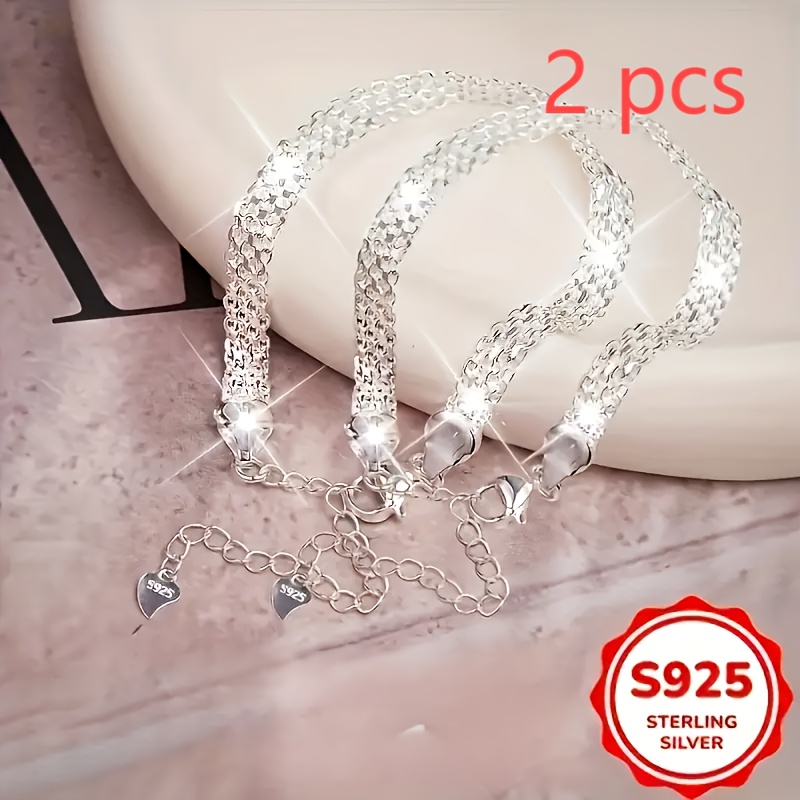 2pcs S925 Pure Silvery Unisex Mesh Chain Bracelets