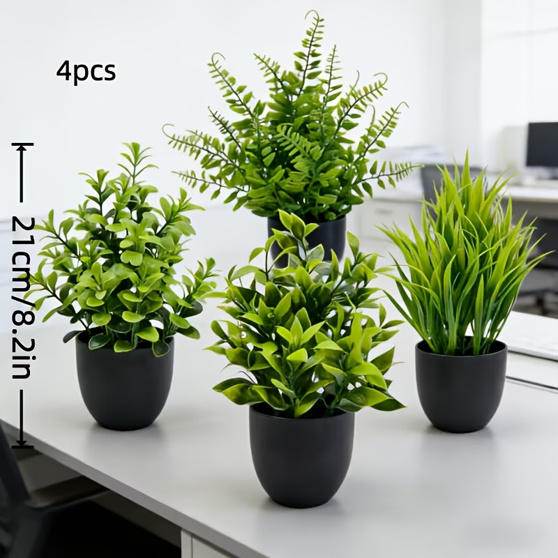 4pcs Set of Artificial Simulation Green Plants Potted Plants, Realistic Shape, Full of Green And Never Wither, Decorate Various Spaces Such As Home Living Room, Bedroom, Desk, Bookshelf, Etc
