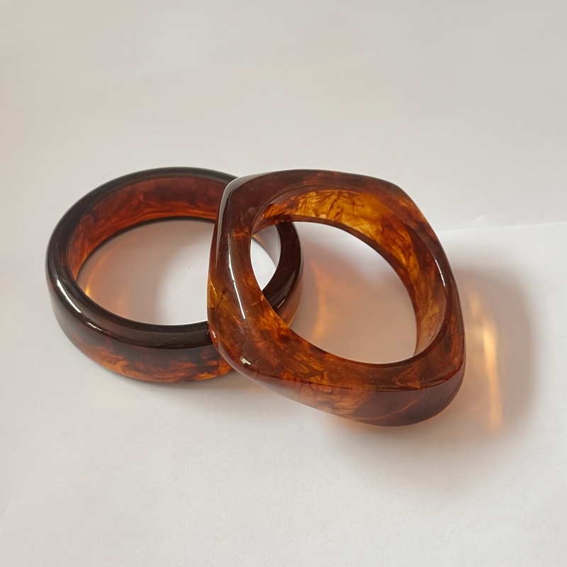 2pcs Brown Resin Bracelet Set with Natural Imperfections for Women
