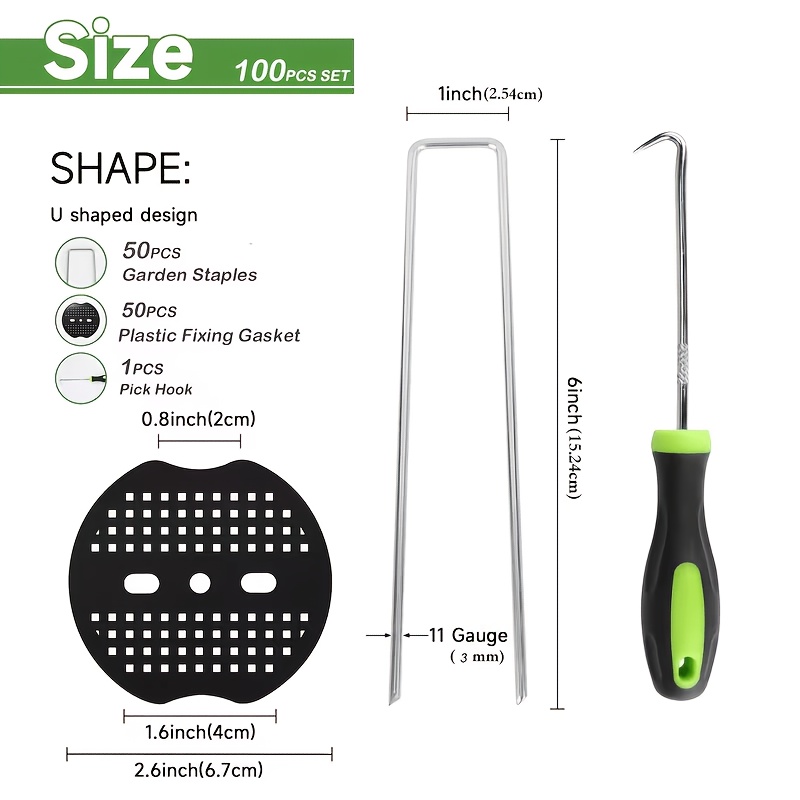 TEMU 1 Set/102/202/402 Lawn U-nails Set, Garden 6 Inch Galvanized Landscape Nails, Heavy Duty Garden Nails, Ideal For Stationing Turf, Fabric, And