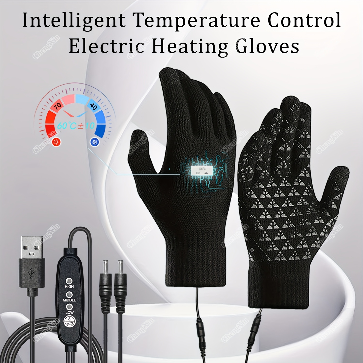 

Usb-powered Smart Gloves With Touchscreen - 3 Adjustable Temperature Settings, Soft Knit Polyester, Hand Washable, Ideal For Weather