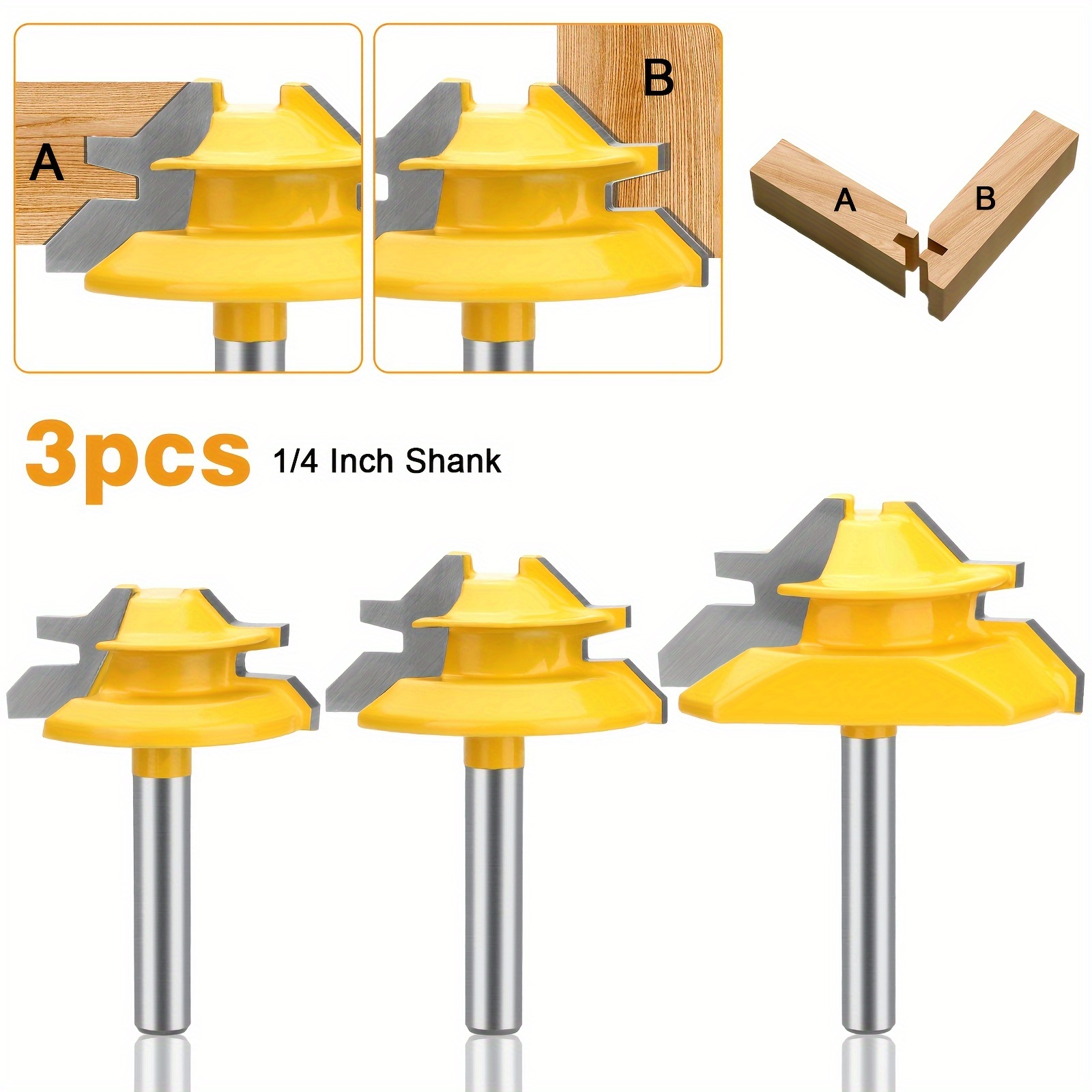 

3pcs Miter Router , 1/4inch 45 Milling Tool, For Woodworking &