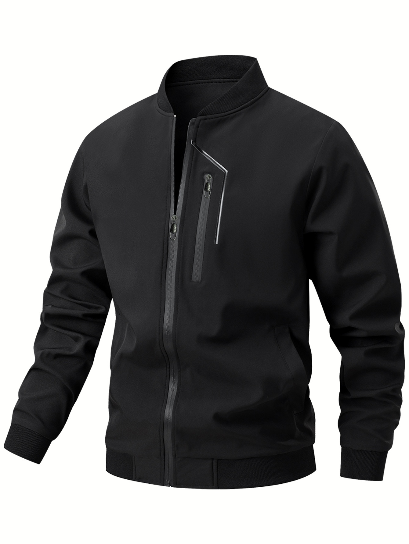 Men'S Casual Bomber Jacket | Spring-Autumn, Non-Stretch, Baseball Collar, Multiple Pockets, Zipper Closure