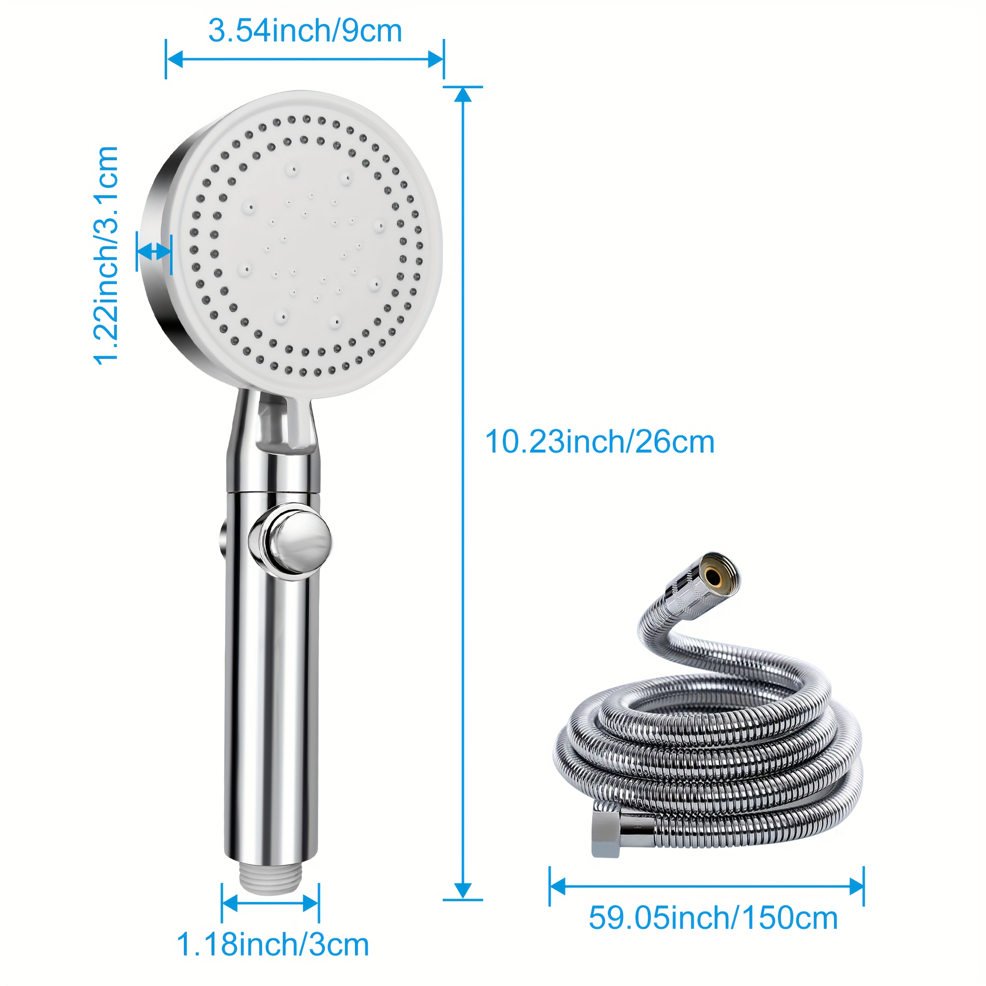 Shower Head, High Pressure Handheld Shower Head, With/without Hose, 5 Spray , Shower Head Water , Chrome Plated Shower Head, Rain Shower, Handheld Shower, Shower Head, Silvery