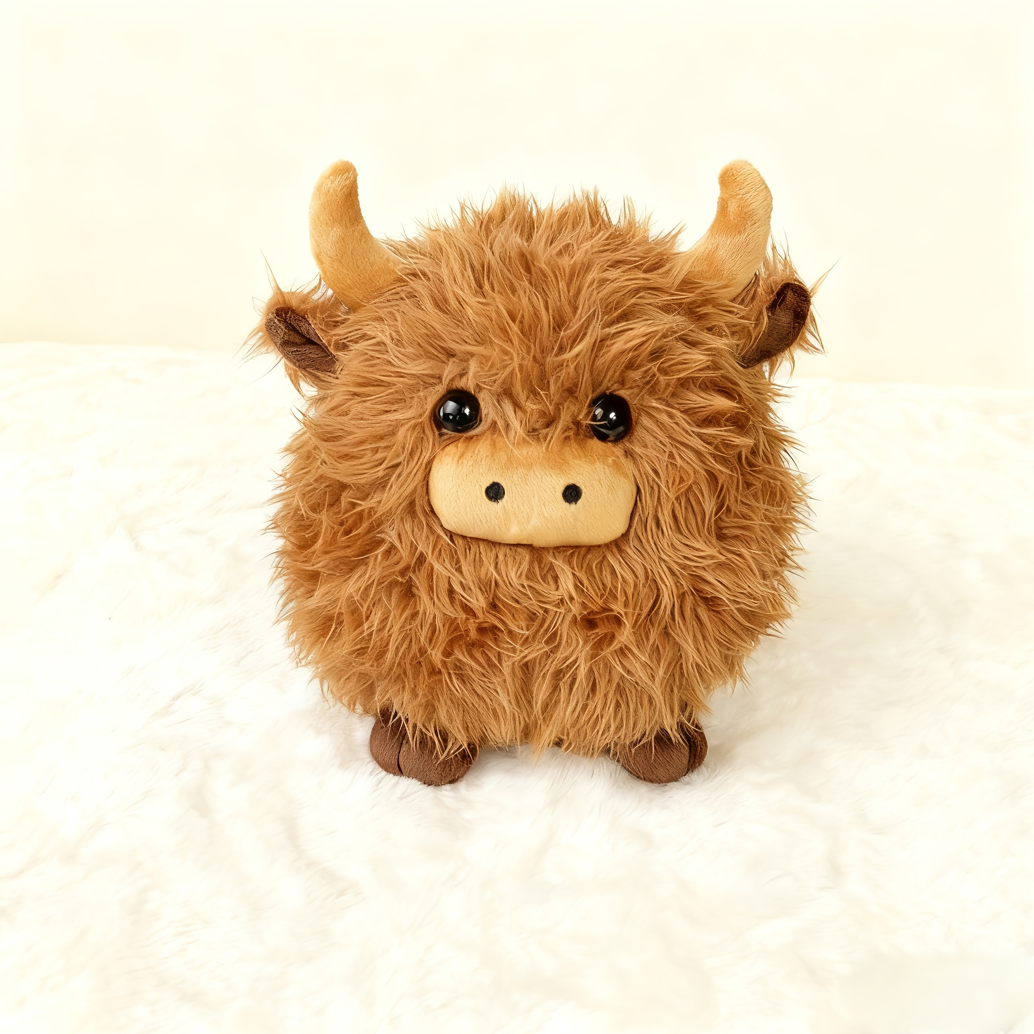 Cute Highland Cow Plush Toys Soft Cartoon Cattle Stuffed Animal Toy Simulation Cow Round Plush Doll Home Decor Room Decor Christmas Gift Halloween And Birthday Gifts For