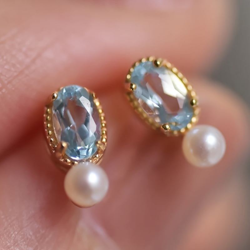 Image of Exquisite And Petite Synthetic Aquamarine Stud Earrings With Elegant Inlays, Suitable For Women's Wedding Banquets And Daily Casual Wear Accessories