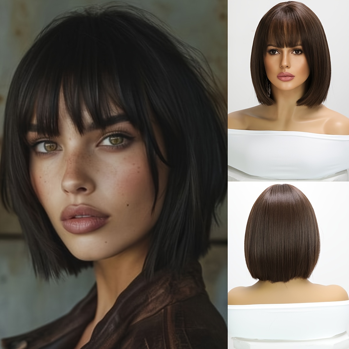 TEMU 12 Inch Brown Dyed Smilco Synthetic Crochet Short Wig - Fashionable And , Effortless And Fashionable Straight Hair Style, A Women's Headwear