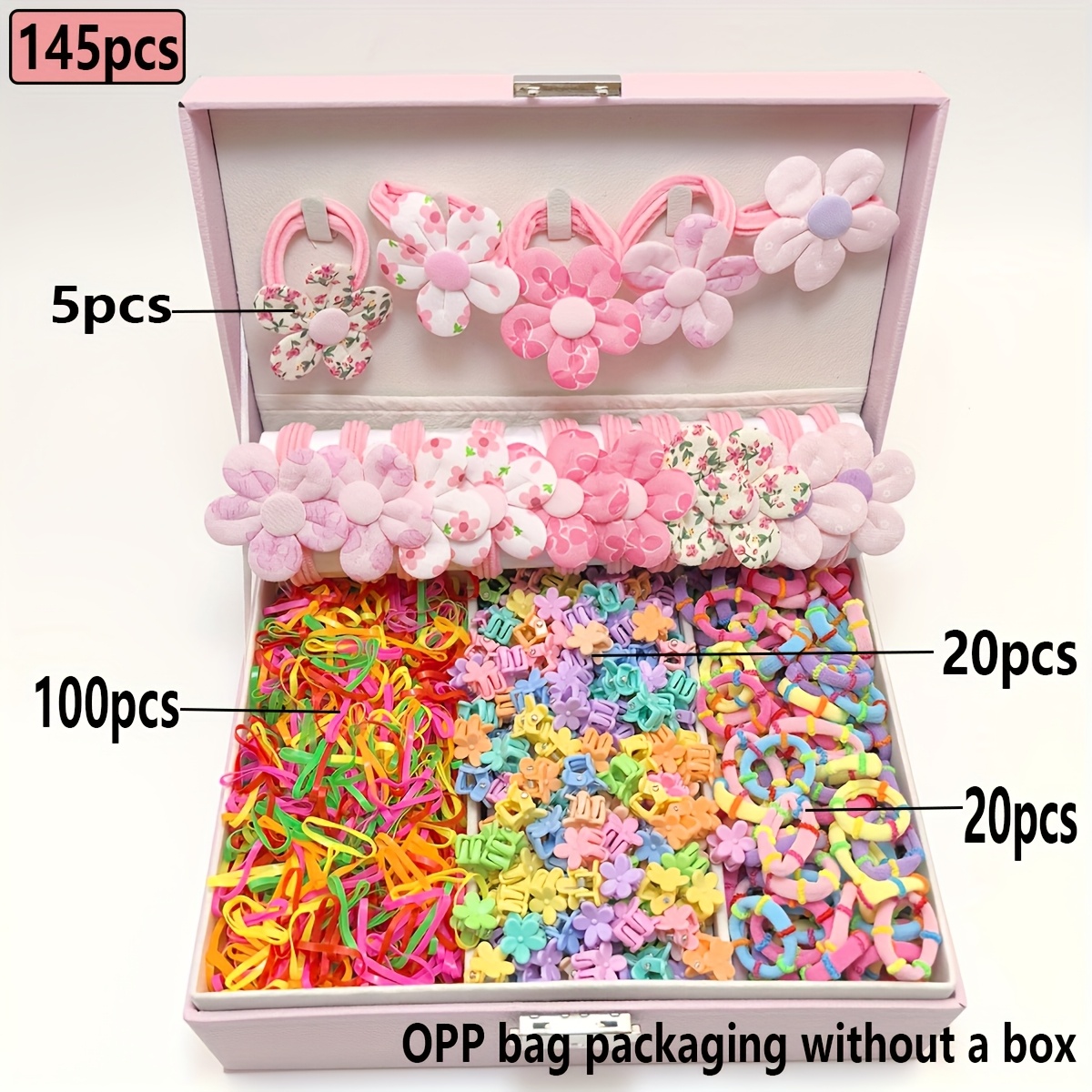 Image of 145pcs Set Of Colorful Flower Hair Ties, Mini Hair Clips, And Elastic Hair Bands, Simple And Colorful Women's Fashion Hair Accessories