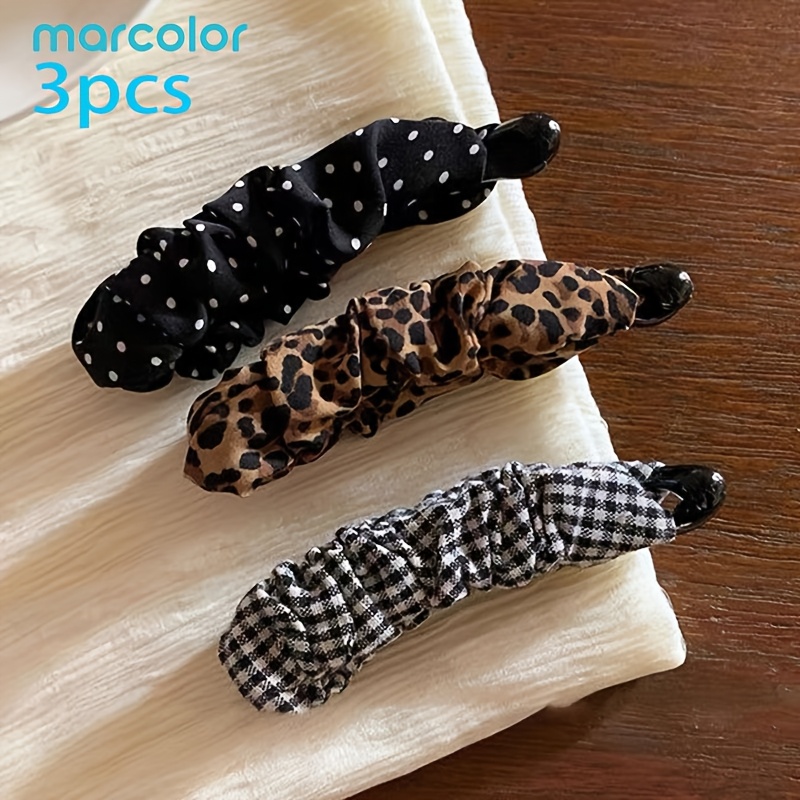 TEMU Marcolor 3pcs Women's Banana Hair Clips, Leopard, Polka Dot And Printed Vertical Striped Hair Clips, Vintage Elegant Hair Jaw Clips For High