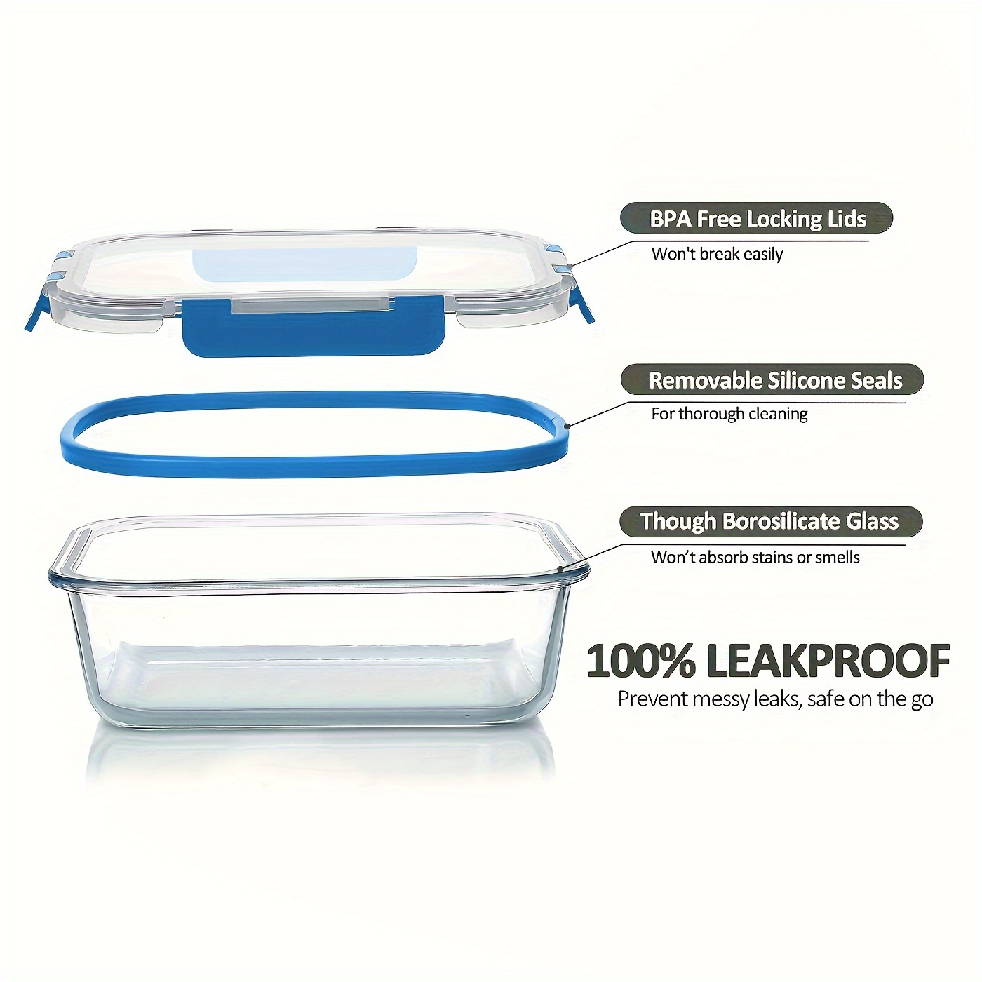     glass food storage containers with snap locking lids glass meal prep containers set airtight lunch containers microwave oven freezer and dishwasher Product details 4
