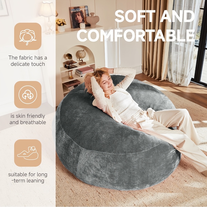Large 4ft/5ft/6ft Bean Bag Chair Compatible for Adults - Oversized Sofa Bed Lounger with Memory Foam & Micro Velvet Cover, Soft Foam-Filled Furniture, Multi-Color Options (No Assembly) for Living Room, Bedroom - Ideal for Adults & - Image 4