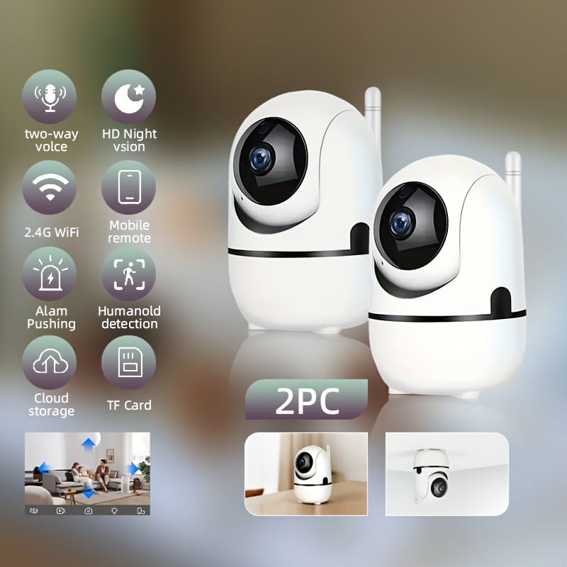 Image of 2-pack/4-pack 1080p Fhd Indoor Security Camera | 355° Panoramic View | Audio | Infrared Night Vision | Motion Detection | Cloud & Sd Card Storage | Baby & Pet Monitor