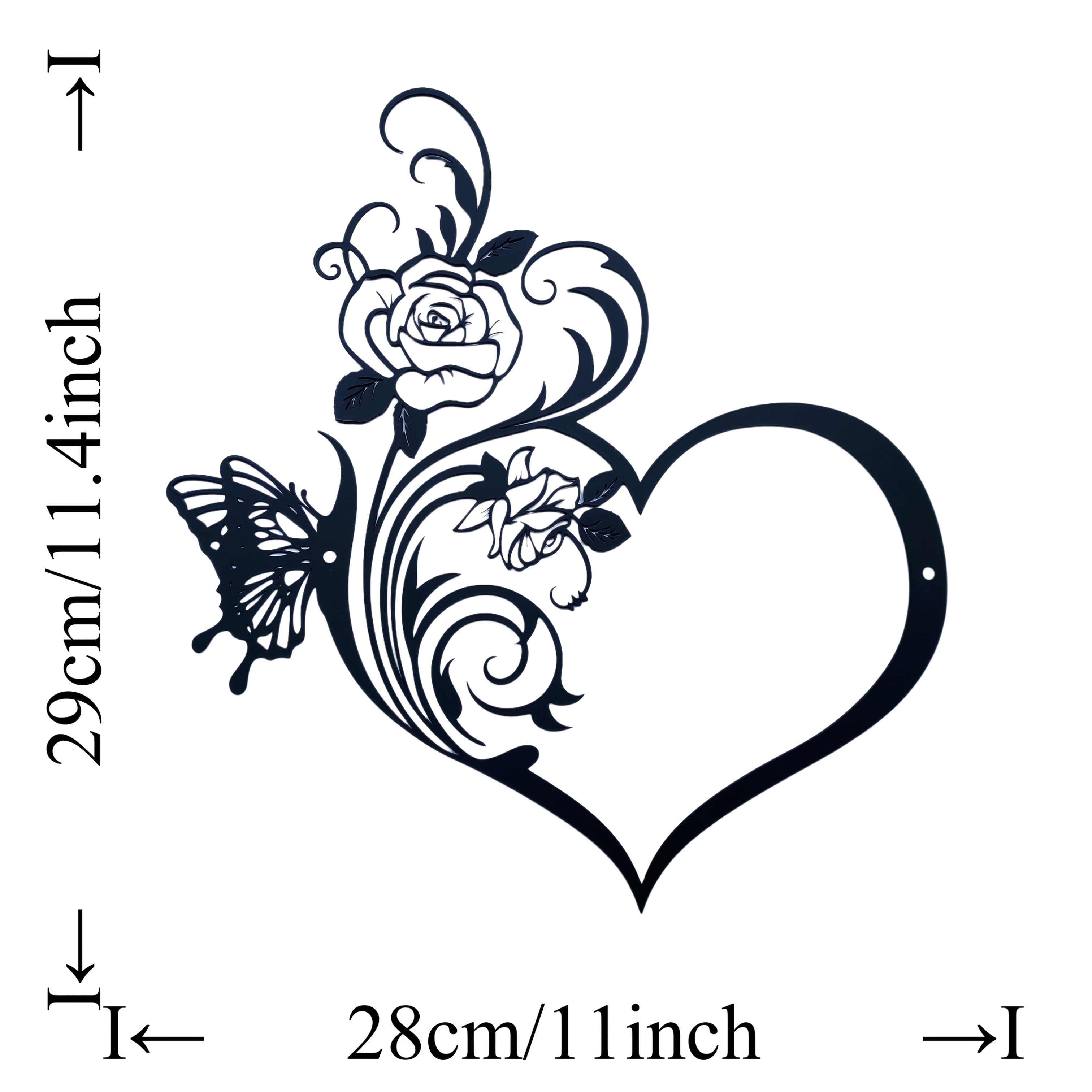 TEMU 1pc Elegant Black Metal Heart Wall Art With Rose & - Iron Romantic Decor Suitable For Valentine&;s Day, Anniversary Gift, Wedding, Wedding & For