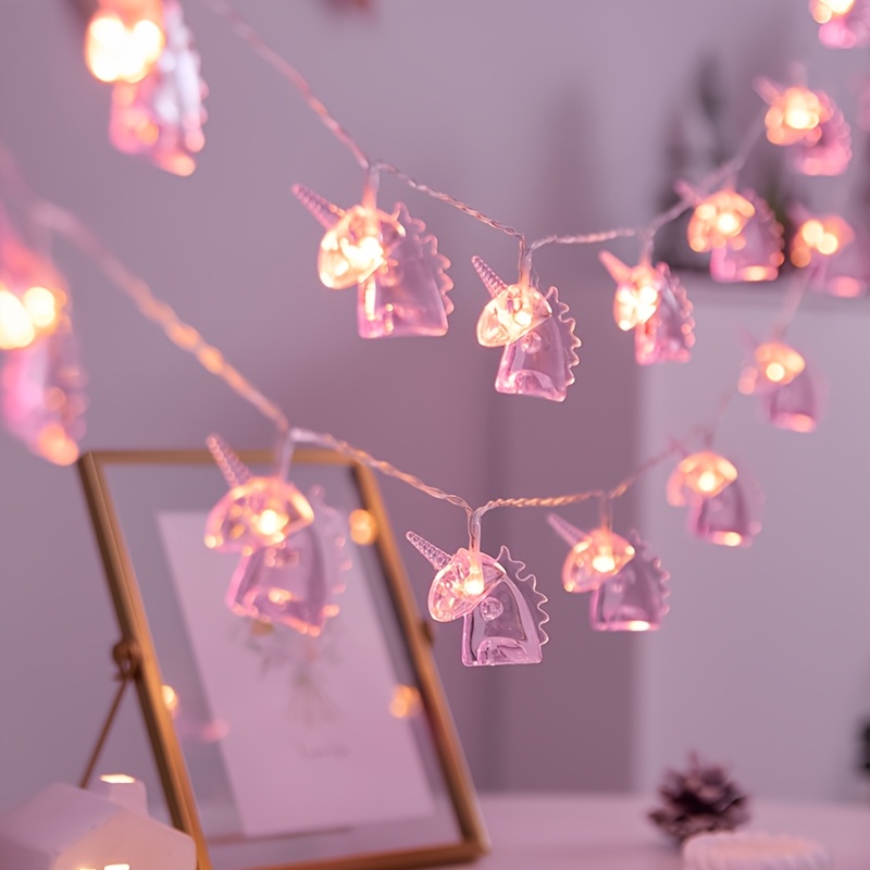 TEMU 1pc 1.5m Pink Unicorn Led String Lights - Battery-powered, Vintage Style, Perfect For Bedroom, Study, And Window Decor, Ideal For Valentine's
