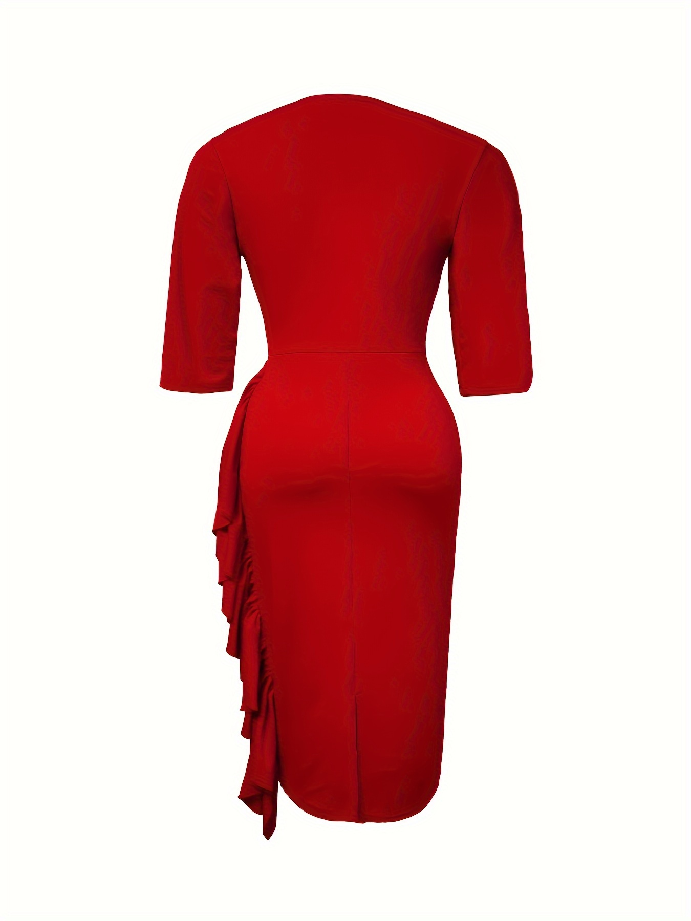 Ladies' Fashion Elegant V-Neck Ruffle Trim Cute Ribbon Dress + Zhou Dongzhi Elegant Direction