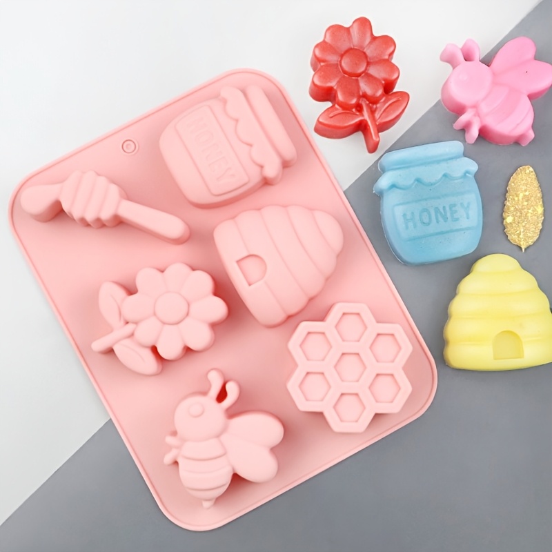 TEMU Bee Silicone Molds Chocolate Candy Molds 6 Cavity Bee Silicone Soap Molds Honey Beehive Flower Silicone Molds For Cake Chocolate Candy Desserts