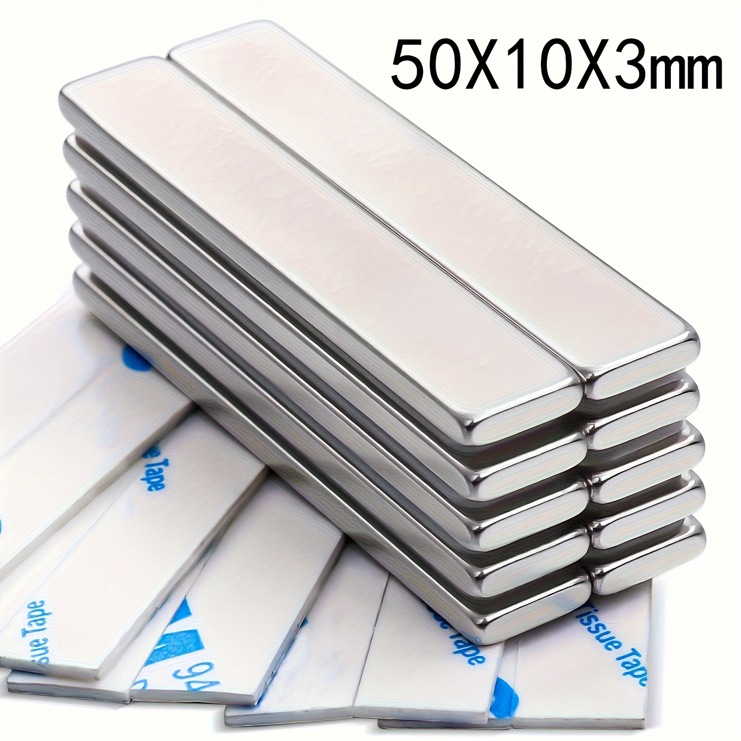 

10/20pcs 50x10x3mm Neodymium Bar Magnets, N35 Neodymium Magnets With Double-sided Adhesive Perfect, Suitable For Office, Fridge, Kitchen