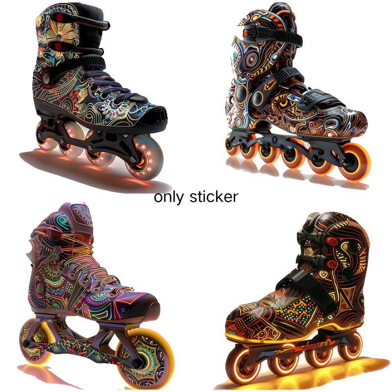 

4-in-1 Flame Roller Skates Stickers, High- Double-sided Printing, -resistant Decals, Motorcycle & Car Bumper Stickers, Vehicle Body Decor, Plastic Material